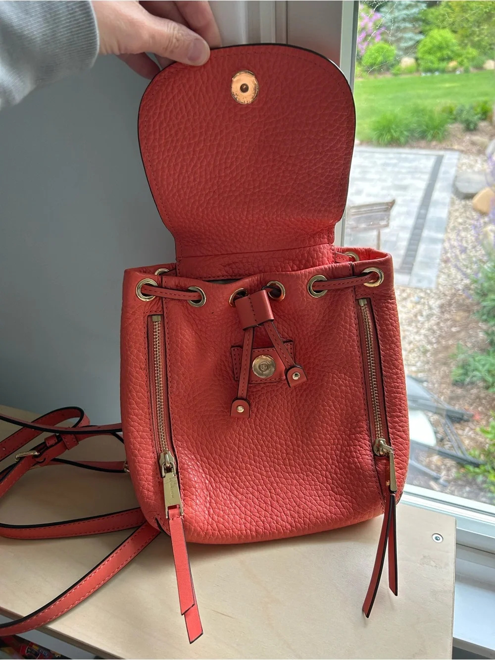 Michael Kors Coral-Peach Pebbled Leather Backpack - Picture 2 of 4
